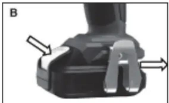 Workzone 20V Max Li-Ion Drill with 59 Pc Project Kit - REMOVE OR INSTALL THE BATTERY PACK [SEE B] - 1