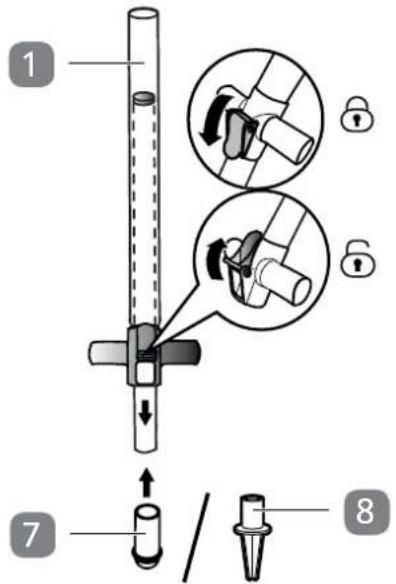 Diagram illustrating a mechanical assembly with numbered parts and labeled parts, including lock and locking instructions.