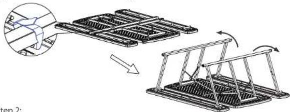Diagram showing a mechanical assembly with a hand interacting with a grid-like structure, then rotating and rotating around a frame (no text or symbols present)