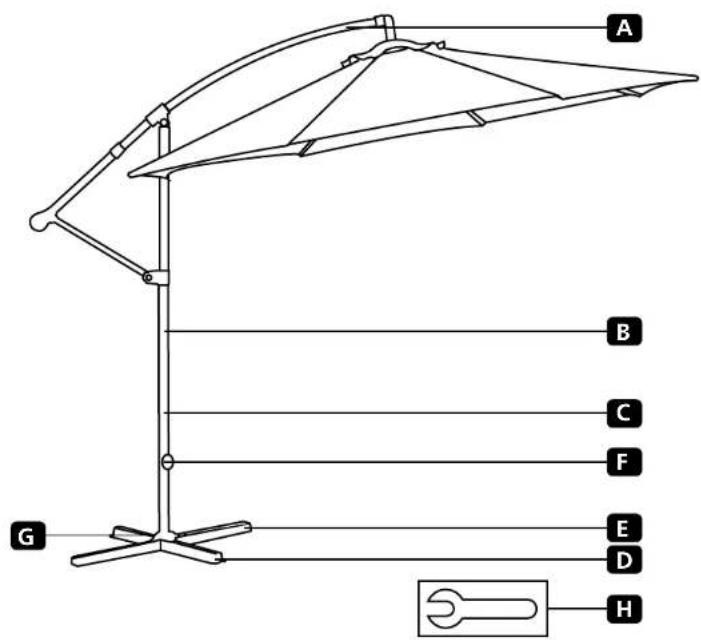 Gardenline 10 Foot Offset Umbrella 21224-17 - Pack contents / parts - 1