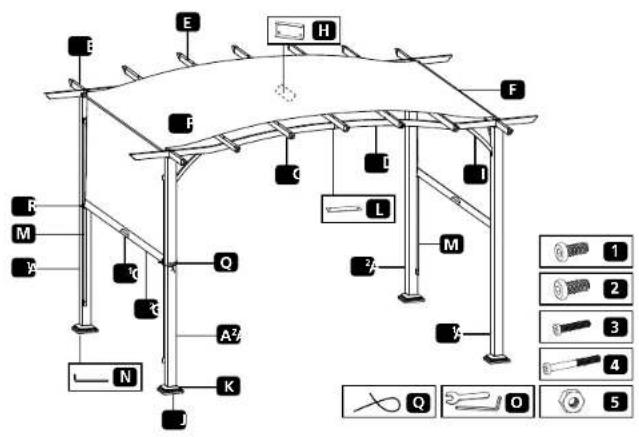 Gardenline Pergola 21919-17/49964-17 - Contenido de la caja / Piezas - 1