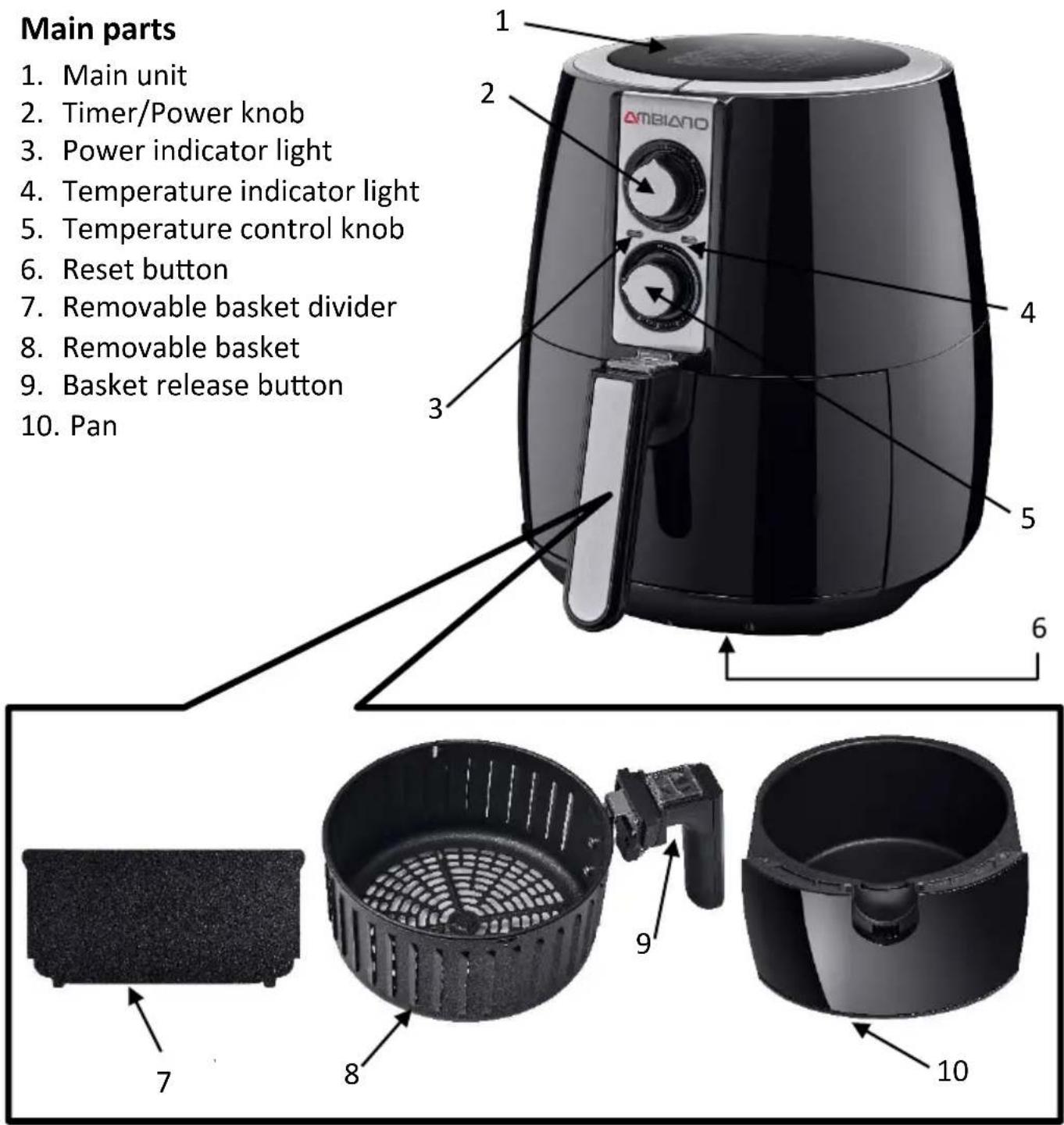 Ambiano Air Fryer TXG-DS13 - Main parts - 1