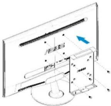 Technical diagram of a computer monitor with labeled screen layout and directional arrow indicating orientation