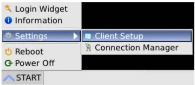 Login Widget Information Settings Client Setup Reboot Power Off Connection Manager START