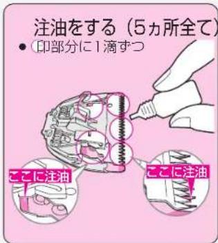 注油をする(5カ所全て) • (印部分に1滴ずつ ここに注油 ここに注油