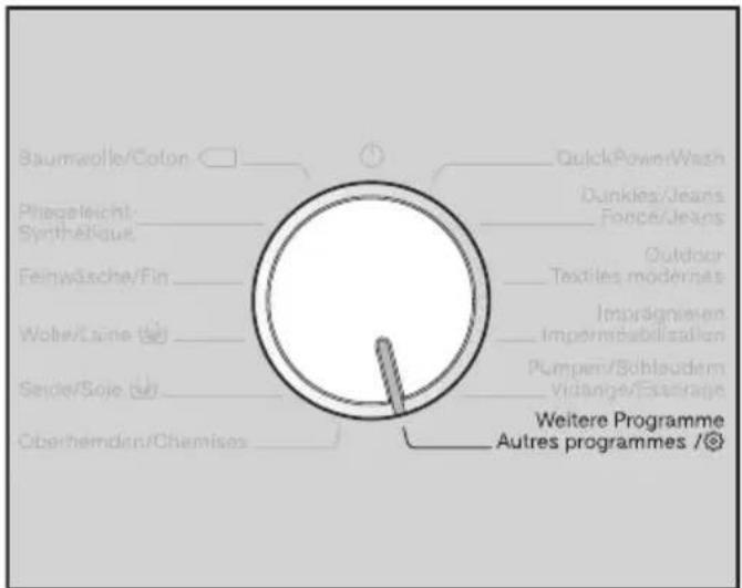 MIELE WCI 300-30 CH PWash 2.0 XL - Anwahl von weiteren Programmen über Programmwählerstellung "Weitere Programme/☐" und Display: - 1