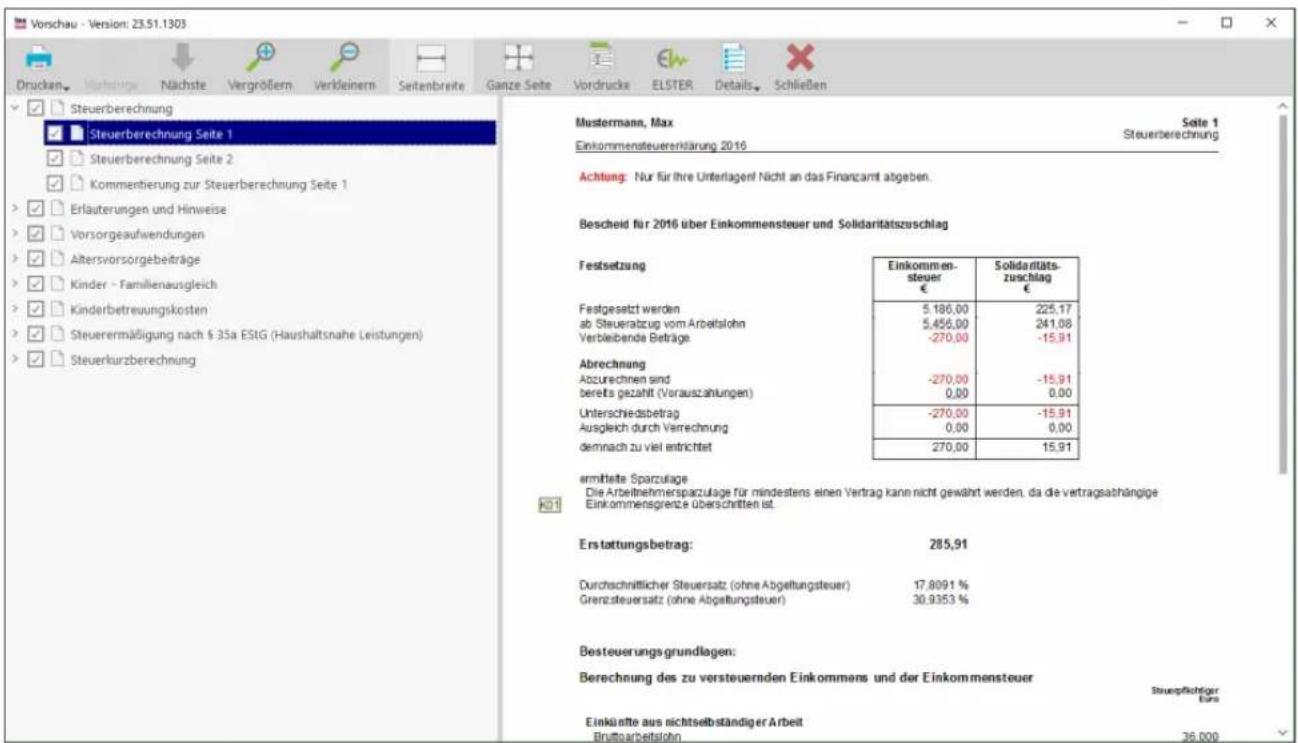 Buhl Tax 2017 Professional - Auswertungen - 1