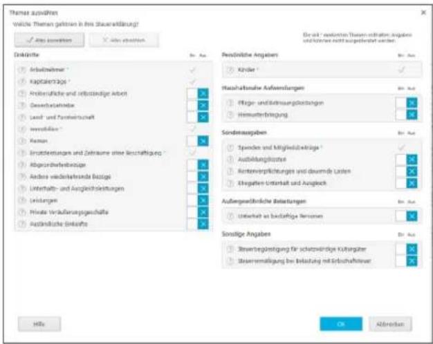 Buhl Tax 2017 Professional - Die Themenauswahl - 1