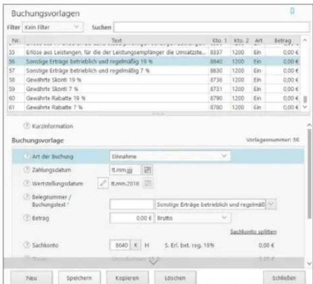 Buhl Tax 2017 Professional - Buchungsvorlagen anlegen - 1