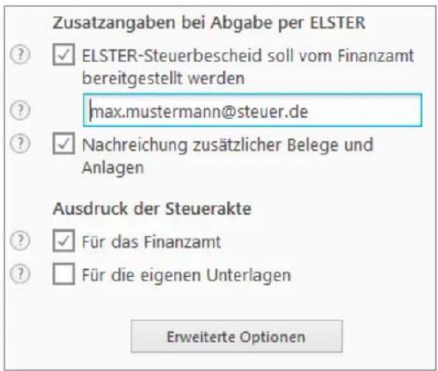 Buhl Tax 2017 Professional - Zusatzangaben bei Abgabe per ELSTER - 1