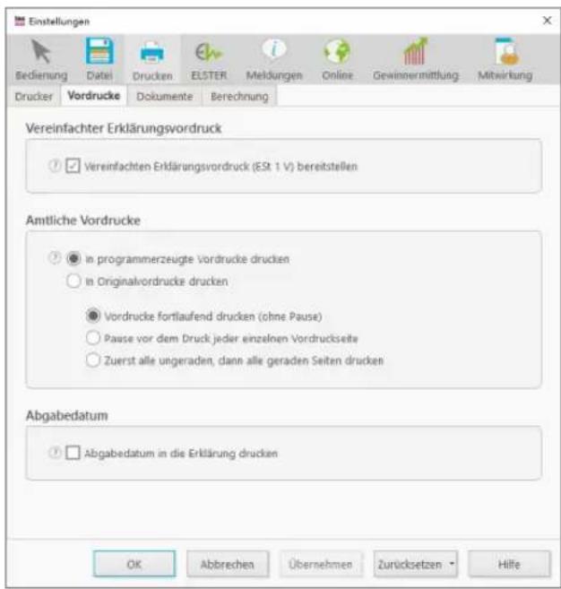 Buhl Tax 2017 Professional - Die Druck-Einstellungen - 1