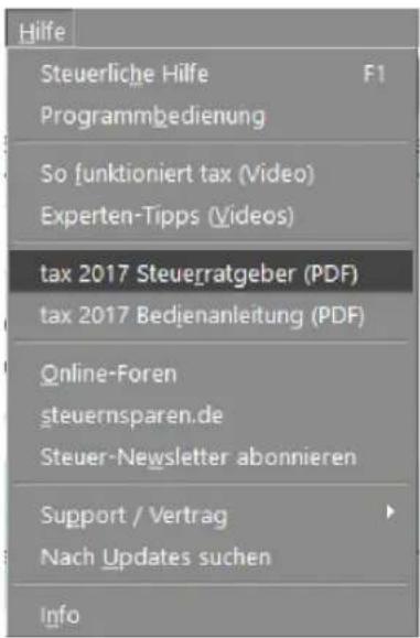 Buhl Tax 2017 Professional - Das Menü Hilfe - 1