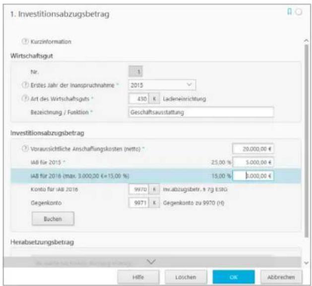 Buhl Tax 2017 Professional - Investitionsabzugsbetrag - 1