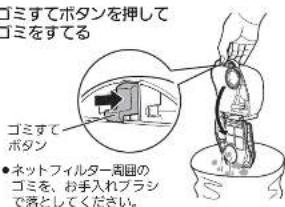 ゴミすてボタンを押して ゴミをする ゴミすて ボタン ●ネットフィルター周目の ゴミを、お手入れブラシ で著としてください。