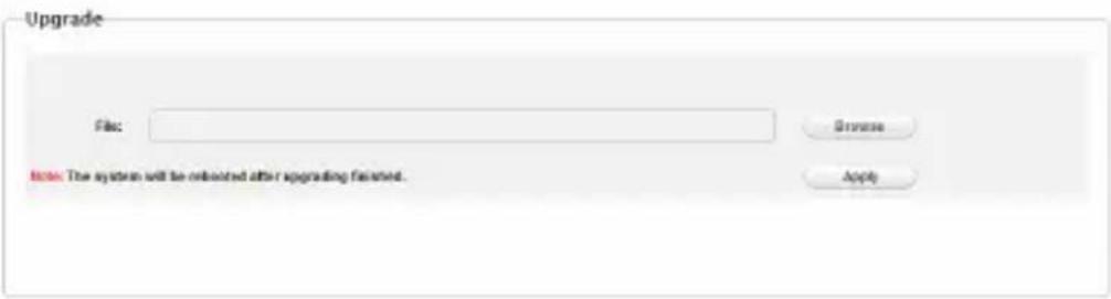 Upgrade File: Browse Apply Note: The system will be reboated after upgrading finished.