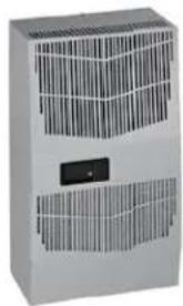 Exterior view of a gray industrial air conditioner unit with ventilation grilles (no visible text or symbols)