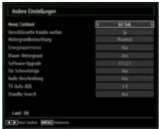 Andere Einstellungen Metal Zeitklad Vermöllässfläche Tenska können Heterogranbeteinrichtung Energiegenverlust Blazer Heterogrand Software Upgrade Far Schweizhälte Audio Strechnolierung TV Audio-RDS Identity Search Land: OK 500 mm Ja Proximal Aus Aus V12.2.7 Aus Aus -9.5 Aus