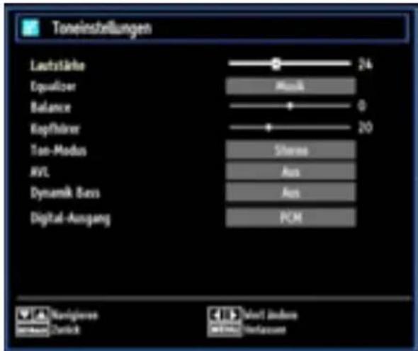 Toneinstellungen Laststärke Equalizer Balance Kapthürer Too-Modus AVL Dynamik Bars Digital-Augang 24 0 20 Sterne Aus Aus PCM Navigpore durch Select Andere Verfasen
