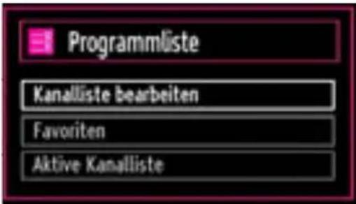 Programmliste Kanalliste bearbeiten Favoriten Aktive Kanalliste