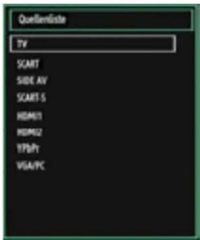 Quellamliste TV START SIDE AV START-S HDMI1 HDMI2 YFbPt VGA/PC