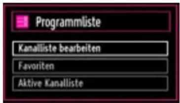 Programmliste Kanalliste bearbeiten Favoriten Aktive Kanalliste