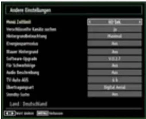 Andere Einstellungen Metal Zufwand Verchlöseffte Kamäte verchen Hetergrundbeforschung Energieparamnolus Brauer Hetergrund Software Upgrade für Schwerbbrige Audio Beschreibung TV Audio AOS Übertragungsart Standby Soho Land: Deutschland KDP wert anders MENI@rehouse
