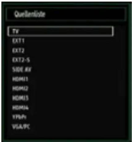 Quellamöste TV EXT1 EXT2 EXT2-S SIDE RX HDMI1 HDMI2 HDMI3 HDMI4 YF0/F1 VGA/PC