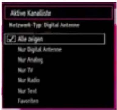 Aktive Kanalliste Netzwerk-Typ: Digital Antenne ✓ Alle zeigen Nur Digital Antenne Nur Analog Nur TV Nur Radio Nur Text Favorites