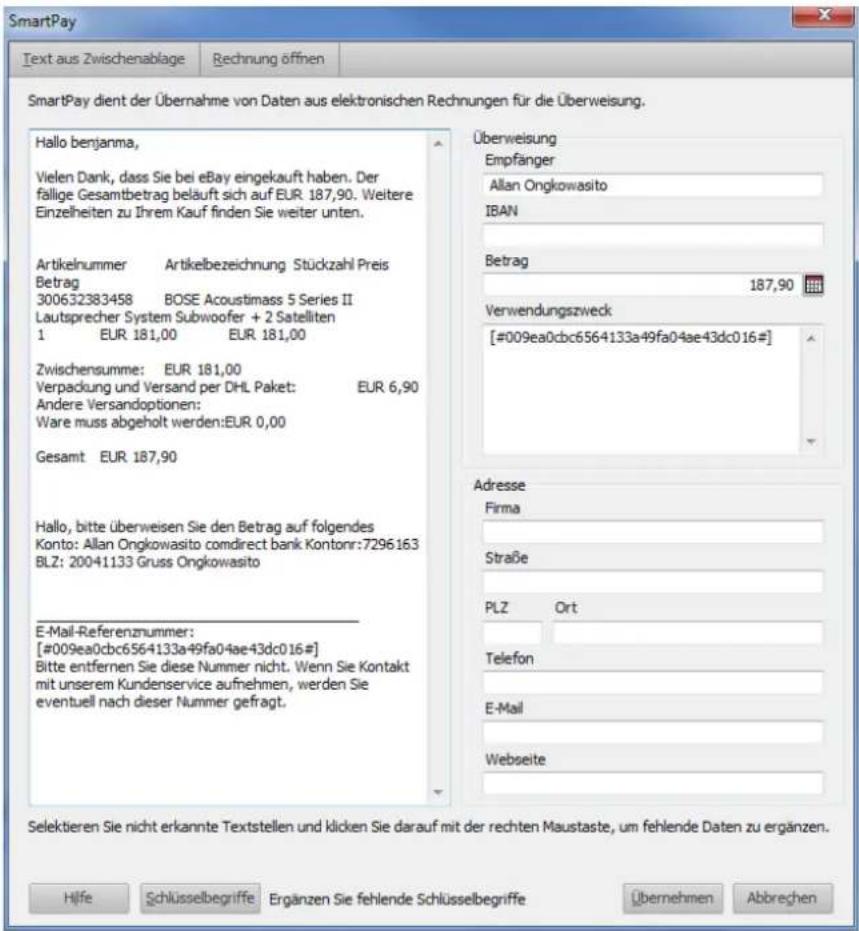 Lexware FinanzManager Deluxe 2019 - Daten aus einer E-Mail-Rechnung übertragen - 3