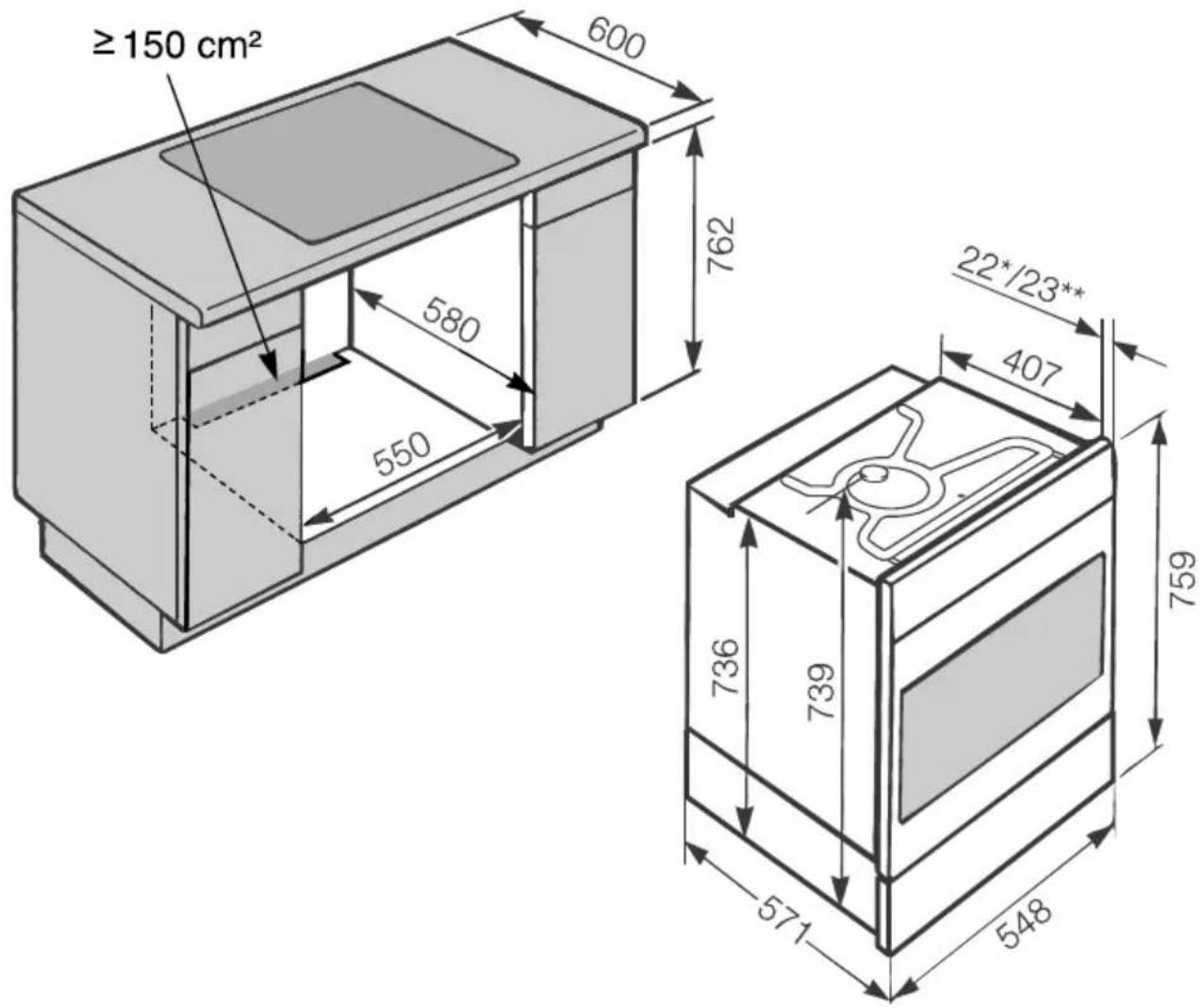 MIELE H 2255-55 BP Active - Hxx5x-55: Einbau in einen Unterschrank - 1