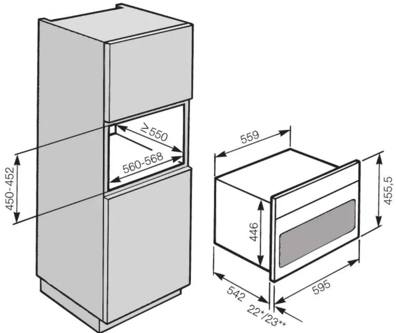 MIELE H 6800-1 BM - Abmessungen und Schrankausschnitt - 1