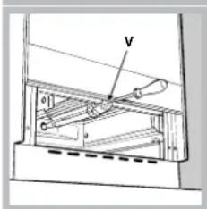 Technical diagram showing a mechanical assembly with labeled component 'V' and directional arrows indicating motion or force.