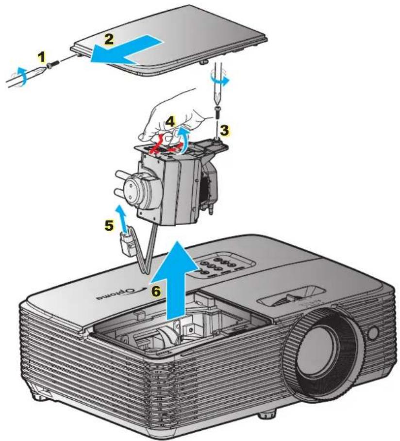 OPTOMA WU335 - Auswechseln der Lampe (Fortsetzung) - 1