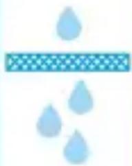 Simple illustration of three blue water droplets above a horizontal bar (no text or symbols)