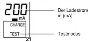 200 mA CHARGE TEST 21 Der Ladestrom in (mA) Testmodus