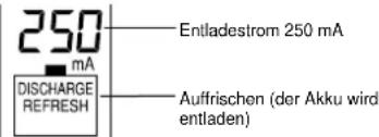 250 mA DISCHARGE REFRESH Entladestrom 250 mA Auffrischen (der Akku wird entladen)