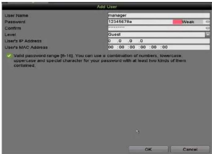 Hikvision DS-7316HQI-K4 - Adding a User - 2