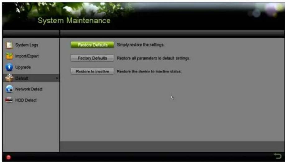 Hikvision DS-7316HQI-K4 - Restoring Default Settings - 1