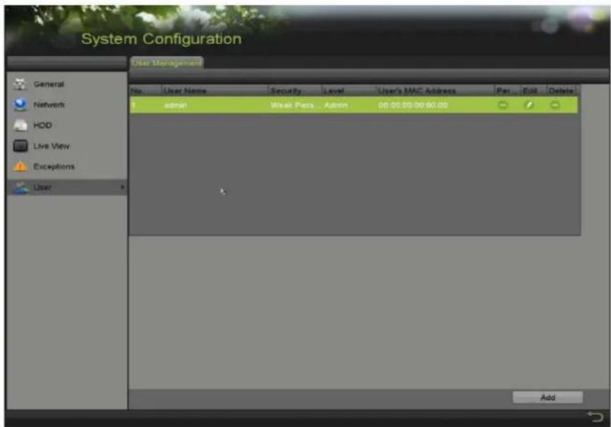 Hikvision DS-7316HQI-K4 - Adding a User - 1