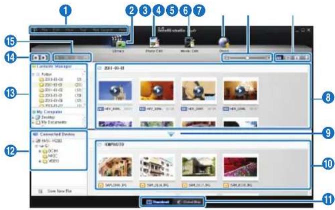 SAMSUNG HMX-W200BP - Schritt: Das Hauptfenster von Intelli-Studio - 1