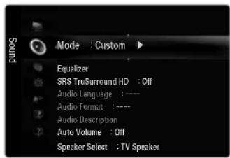 SAMSUNG UE40B8090XW - Mode → Standard / Music / Movie / Clear Voice / Custom - 1