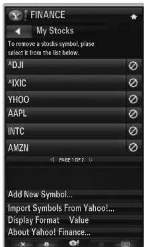 SAMSUNG UE40B7090WP - Using the Yahoo!® Finance Widget - 1