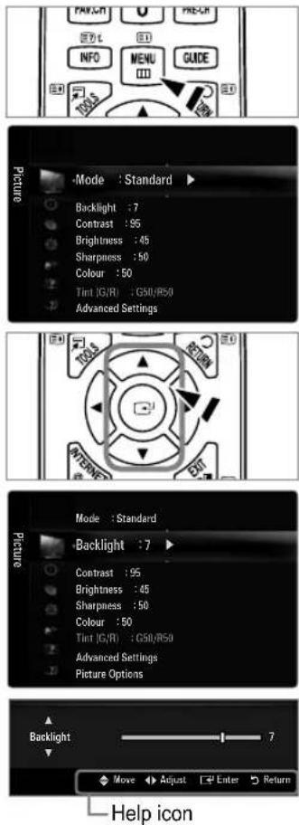 SAMSUNG UE40B7090WP - ☐ How to operate the OSD (On Screen Display) - 1