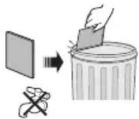 Diagram illustrating a process of removing a plastic bag into a trash bin, with an arrow indicating the process.