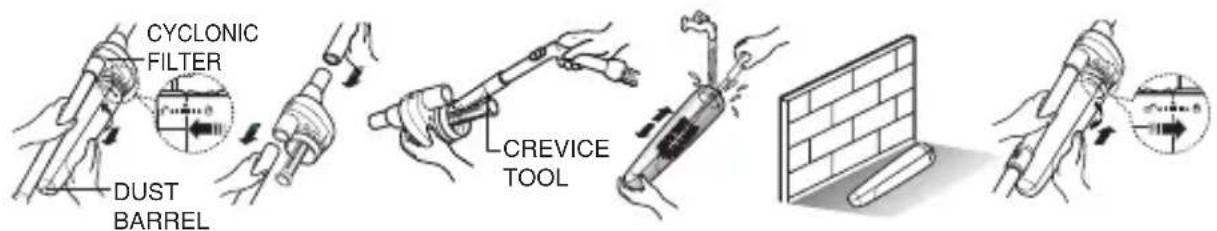 CYCLONIC FILTER DUST BARREL CREVICE TOOL