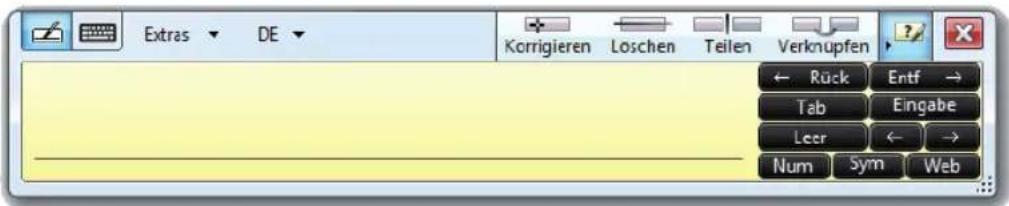 Extras DE Korrigieren Loschen Teilen Verknupfen ← Rück Entf → Tab Eingabe Leer ← → Num Sym Web