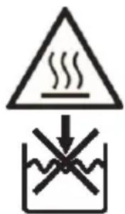 Warning symbol showing a triangular warning triangle with steam rising above a container with crossed lines indicating water discharge.