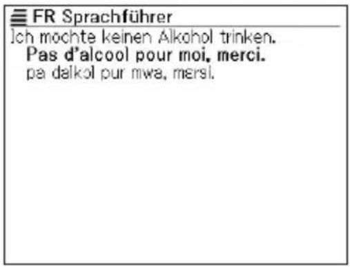 FR Sprachführer Ich mochte keinen Alkohol trinken. Pas d'alcool pour moi, merci. pa dalkol pur mwa, mersl.