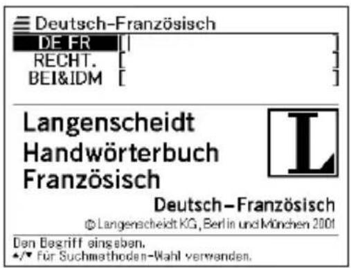 Deutsch-Französisch DE FR RECHT. BEI&IDM Langenscheidt Handwörterbuch Französisch Deutsch-Französisch © Langenscheidt KG, Berlin und München 2001 Den Begriff eingaben. •/• Für Suchmethoden-Wahl verwenden.