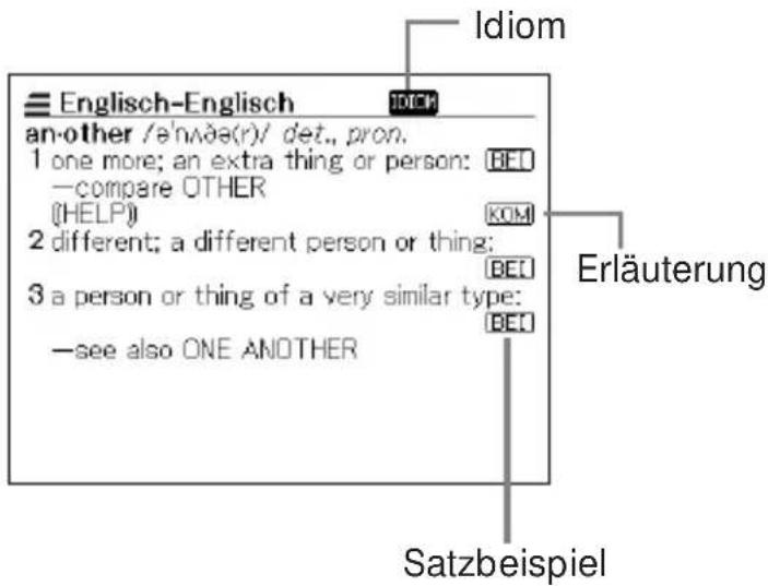 Idiom English-English an-other /əˈnʌðə(r)/ det., pron. 1 one more; an extra thing or person: BEI —compare OTHER (HELP) 2 different; a different person or thing: 3 a person or thing of a very similar type: —see also ONE ANOTHER Erläuterung BEI BEI Satzbeispiel